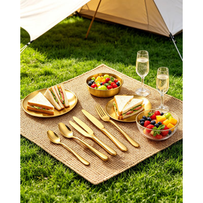40 Piece Gold Silverware Set, Stainless Steel Flatware Set for 8, Food Grade Cutlery Utensil Set with Knife Fork Spoon, Mirror Polished, Dishwasher Safe