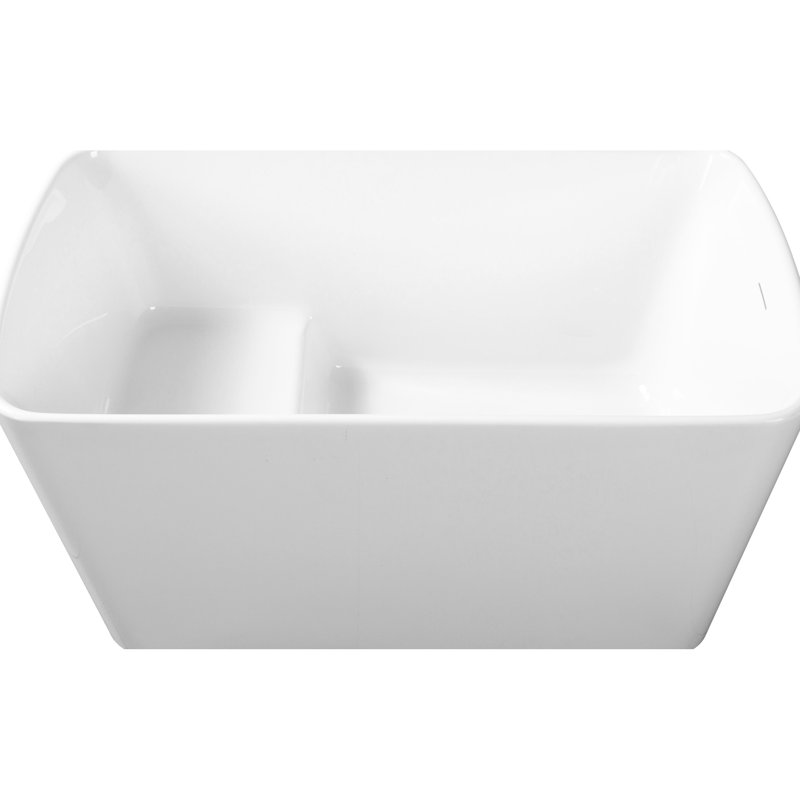 Baignoire autoportante en acrylique de 49 po de style carré japonais. Blanc brillant, conception à assise, trop-plein et bonde. 23 - 49 - Carré d'inspiration blanche. Confort,