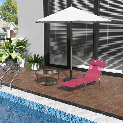 Chaise longue pliante Outsunny, chaise longue de bronzage avec dossier inclinable, siège en filet respirant et appui-tête pour la plage, la cour, le patio, le rose