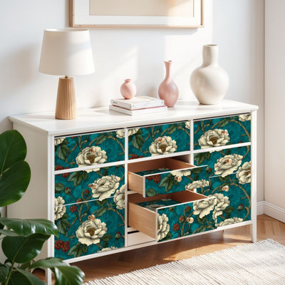 Peel and Stick Wallpaper Contact Paper Seamless Vintage Botanical Floral Emerald Bronze Self Adhesive and Removable 17.7in x 118in(45x300cm)