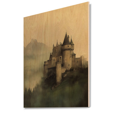 Château au-delà de la brume - décoration murale paysage en bois