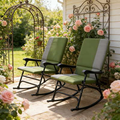 Folding Rocking Chair Set of 2 with Wide Seat, Padded High Back, and 400 lbs Capacity for Outdoor Comfort.