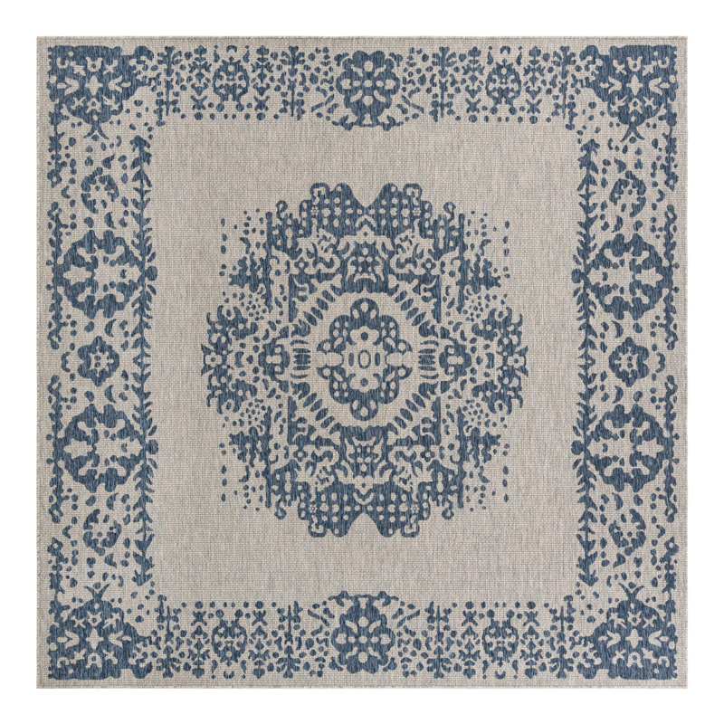 Tapis oriental bleu / gris Cowell, Carré 10pi