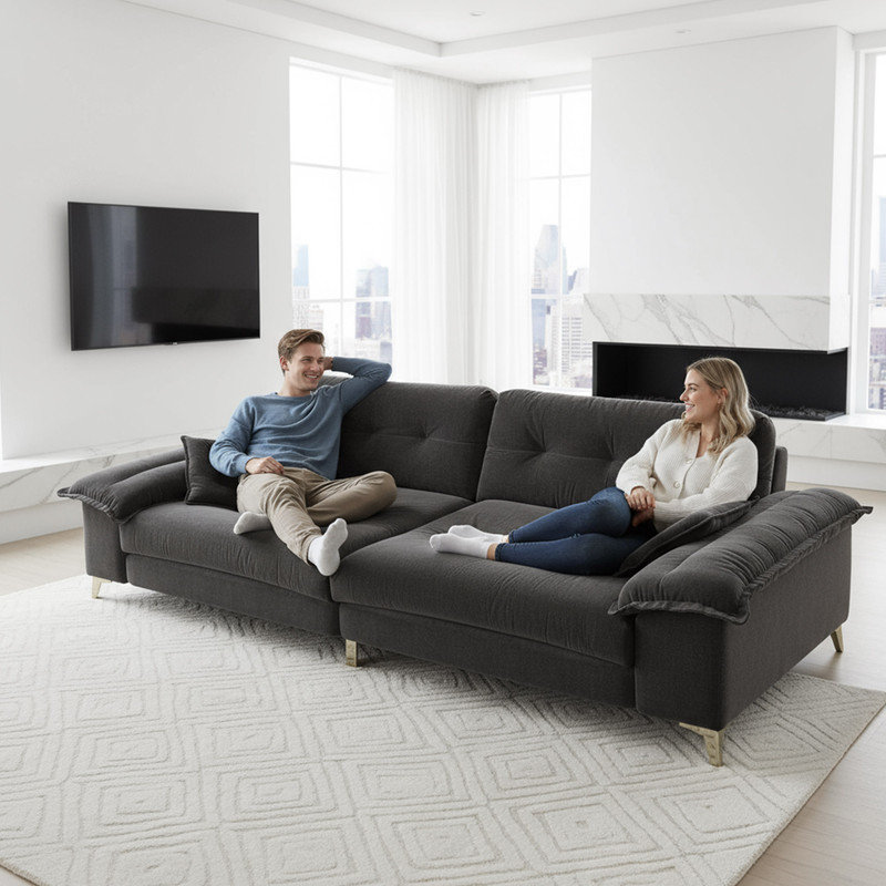 Modern Cloud Sofa with Extra-Wide Removable Armrests,Chenille Upholstery & Tufted Design, Dark Gray