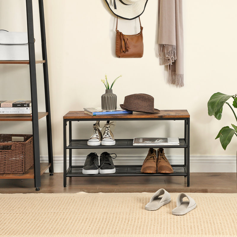 6 Pair Shoe Storage Bench, Rustic Brown