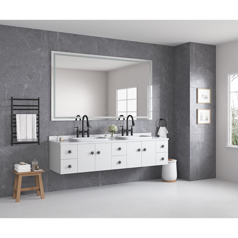 Miroir de salle de bain 84 po x 48 po à DEL avec façade et rétroéclairage, miroir de meuble-lavabo mural, antibuée, mémoire, 3 couleurs, réglable en continu