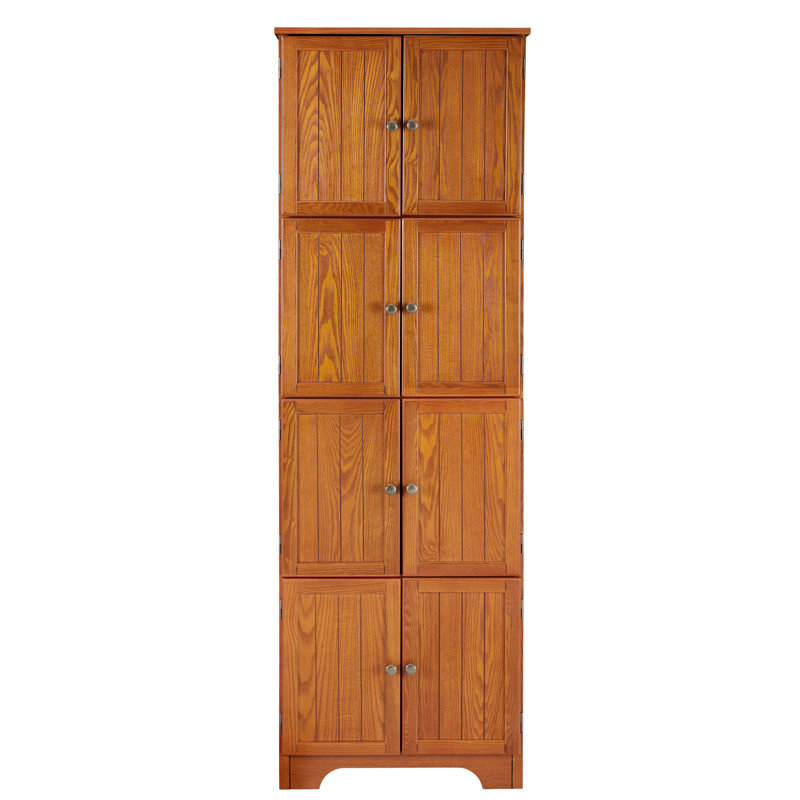 8 Doors 4 Shelves Oak Storage Cabinet, 72.4" Tall. For Different Spaces. Smooth Surface, Robust Build Places. Exterior, Construction