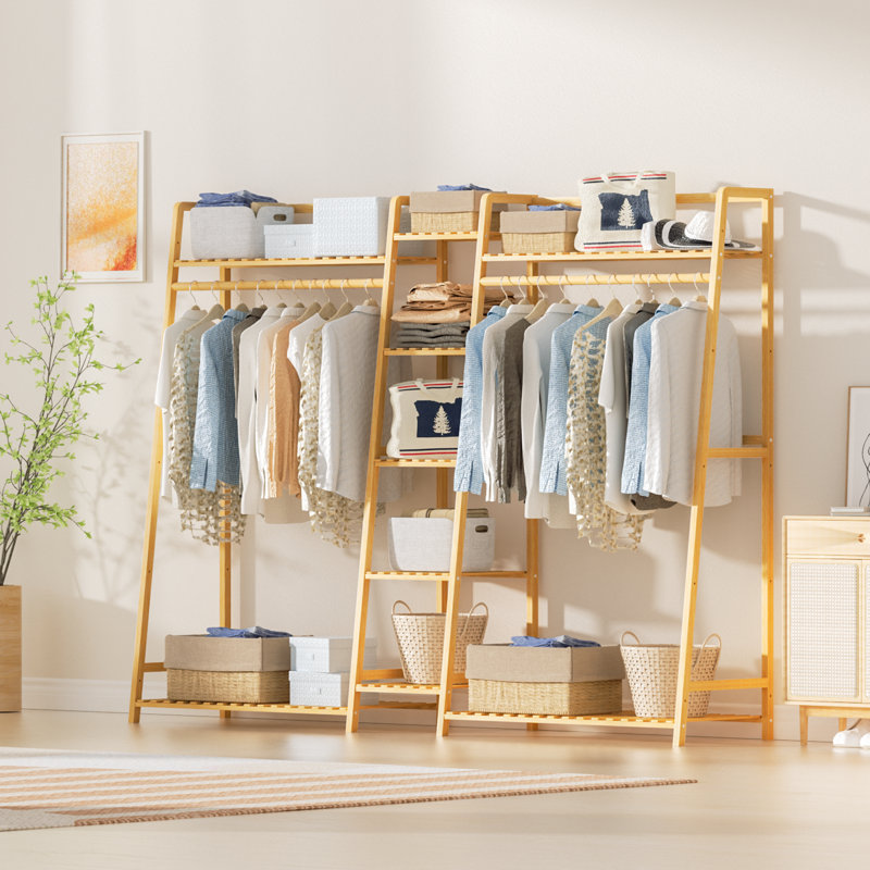 Mardith 5-Tier Bamboo Trapezoidal Coat Rack, Open Closet for Wardrobe