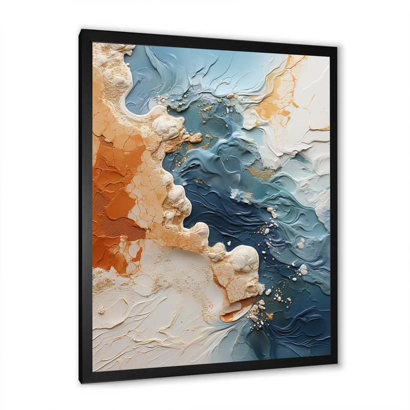 Combat de vagues moderne bleu sarcelle - art mural abstrait, H 32 po x l 16 po x P 1 po, Cadre simple noir