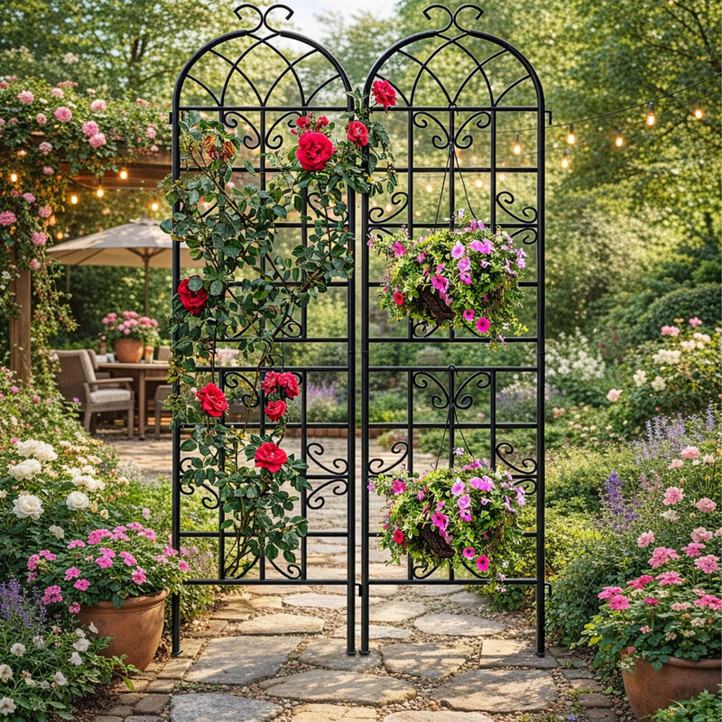 Ensemble de 2 treillis de jardin en métal 87 po, support de plante grimpante antirouille avec motif de papillons pour les vignes, les roses, les concombres et les légumes