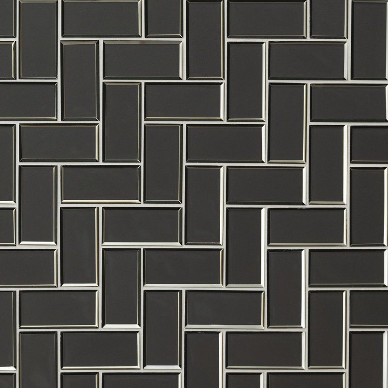 Rivella Herringbone 11 in. x 14 in. Glossy Glass Mosaic Wall Tile, Titan Gris