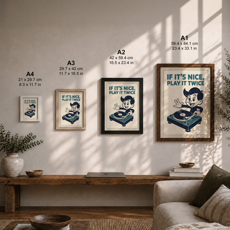 Play It Twice Retro - Framed Print, Unframed, A4 - 29.7 x 21.0 cm