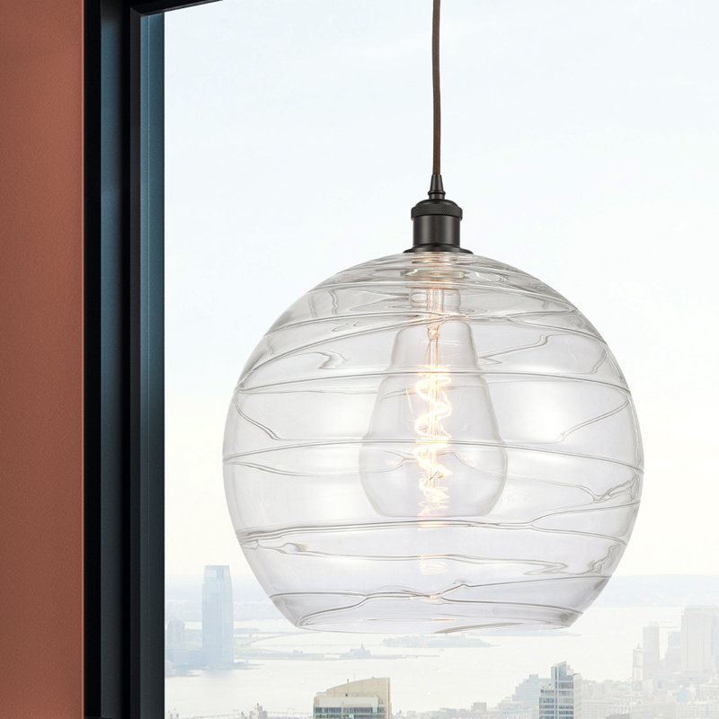 Luminaire suspendu en forme de globe à 1 lumière Hamida, Ampoule non incluse, Transparent, Bronze huilé