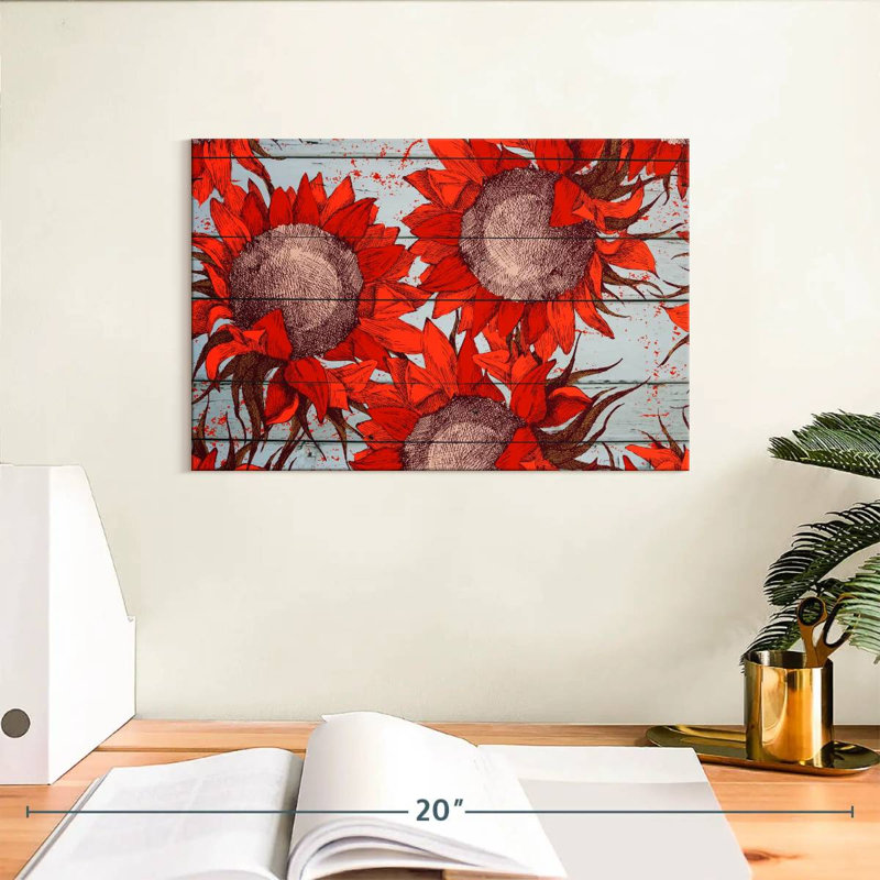 Harnek Red Sunflowers, 8" H x 12" W