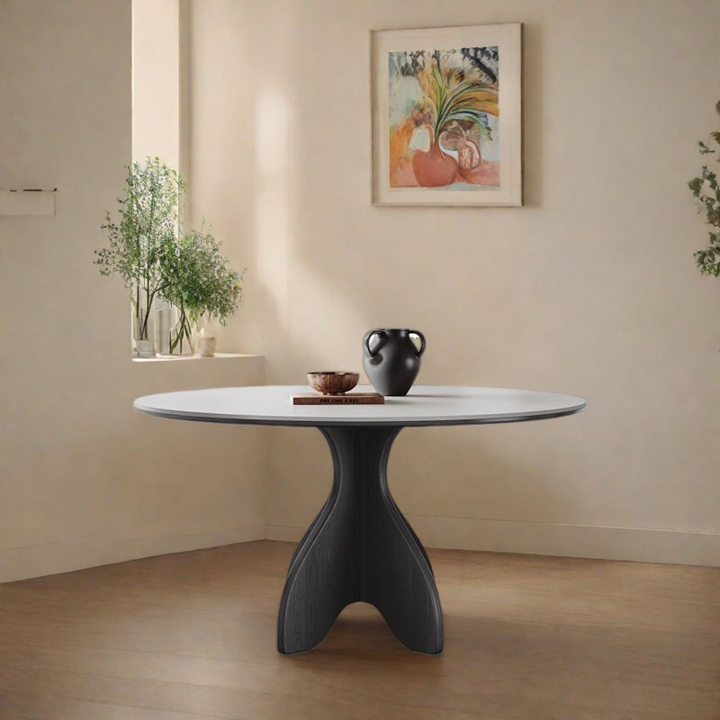 Household round solid wood dining table, 29.52"H x 59.05"L x 59.05"W