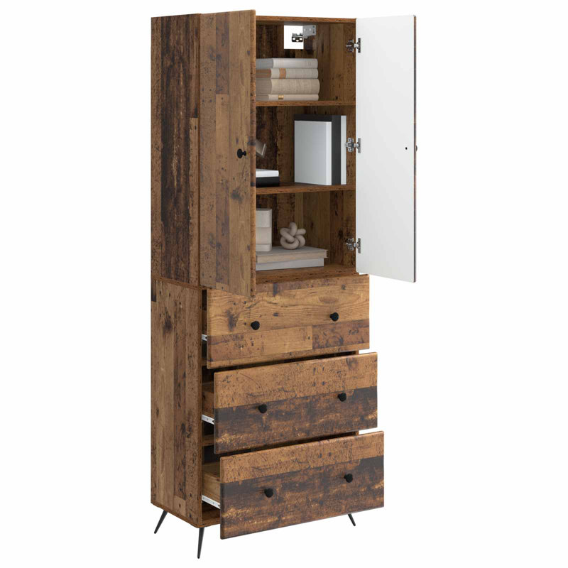  Cabinet Set 2 Pcs Engineered Wood Storage Organizational Unit Office, Old Wood