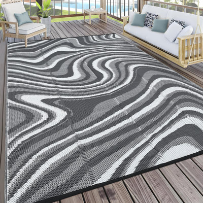 Outdoor Rug Reversible Outdoor Doormat Waterproof, Modern Plastic Straw, Abstract, Mark Resistant, Easy Clean, Portable, Low Pile, for Patio, Deck, Camping, RV