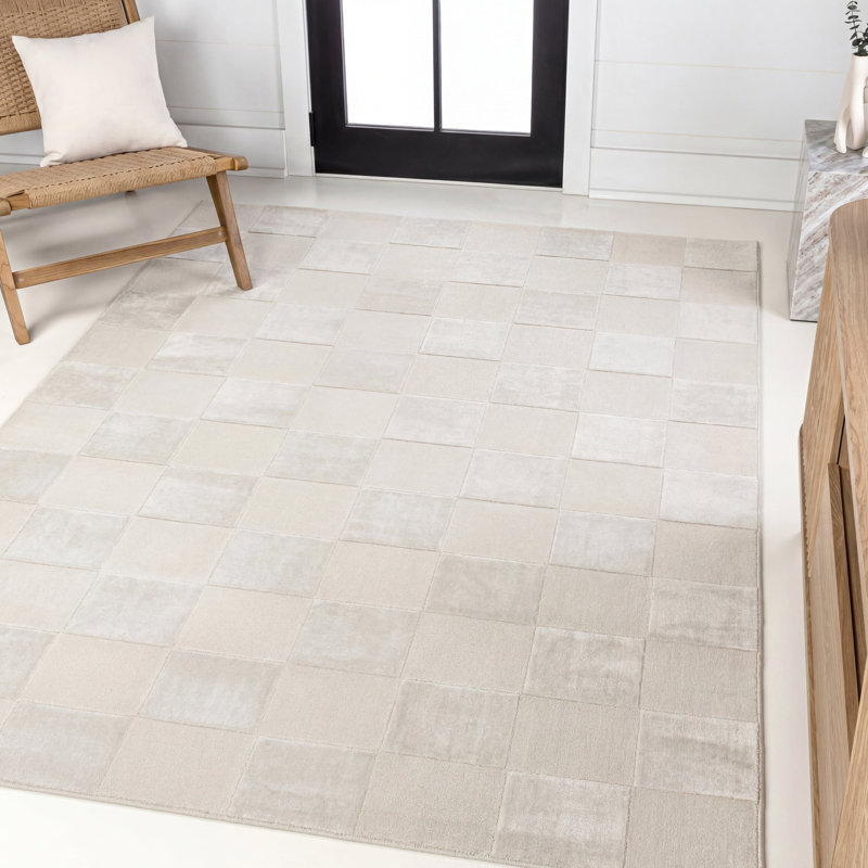 Tapis blanc / crème à motif géométrique Ralph Laurie, Rectangle 7 pi 10 po x 10 pi