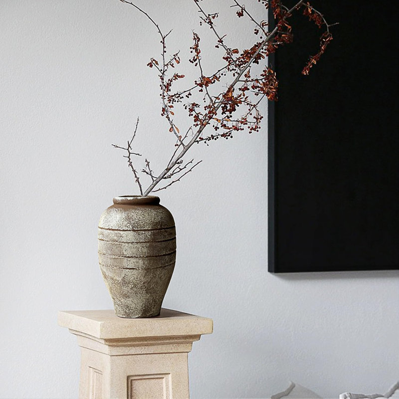 Rustic Brown Ceramic Vase for Table Decor
