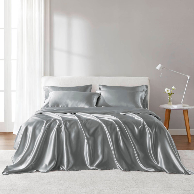 Ensemble de draps 4 pièces, Gris, Couvre-lit simple + 3 pièces supplémentaires