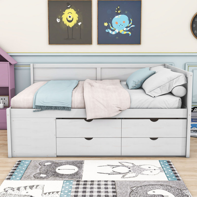 Nadiv Wooden Daybed with 4 Drawers, Full / Double, White