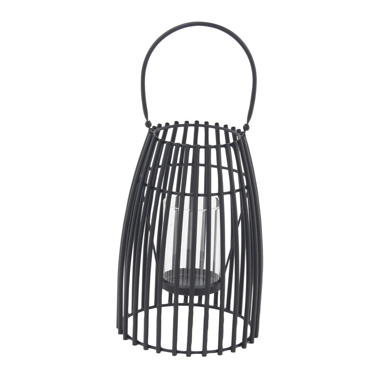 Lanterne bougie en fer et verre Enya, Noir, H 12 po x l 8 po x P 8 po