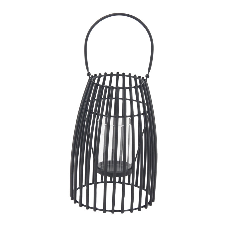 Lanterne bougie en fer et verre Enya, Noir, H 12 po x l 8 po x P 8 po