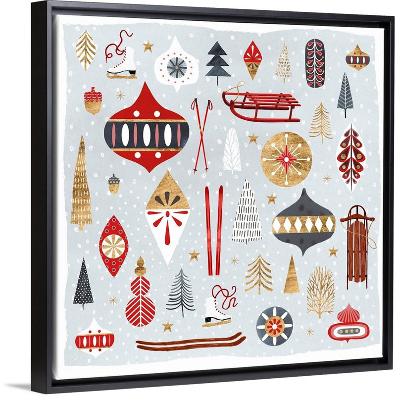 Reproduction d’art sur toile, "Christmas chalet IV" par Victoria Borges, 32" H x 32" W x 1.75" D, Cadre noir