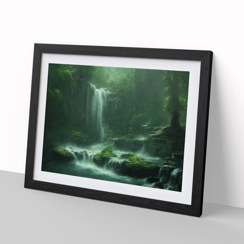 Traditional Waterfall - Single Picture Frame Print, Black Framed, 46cm H x 64cm W x 2cm D