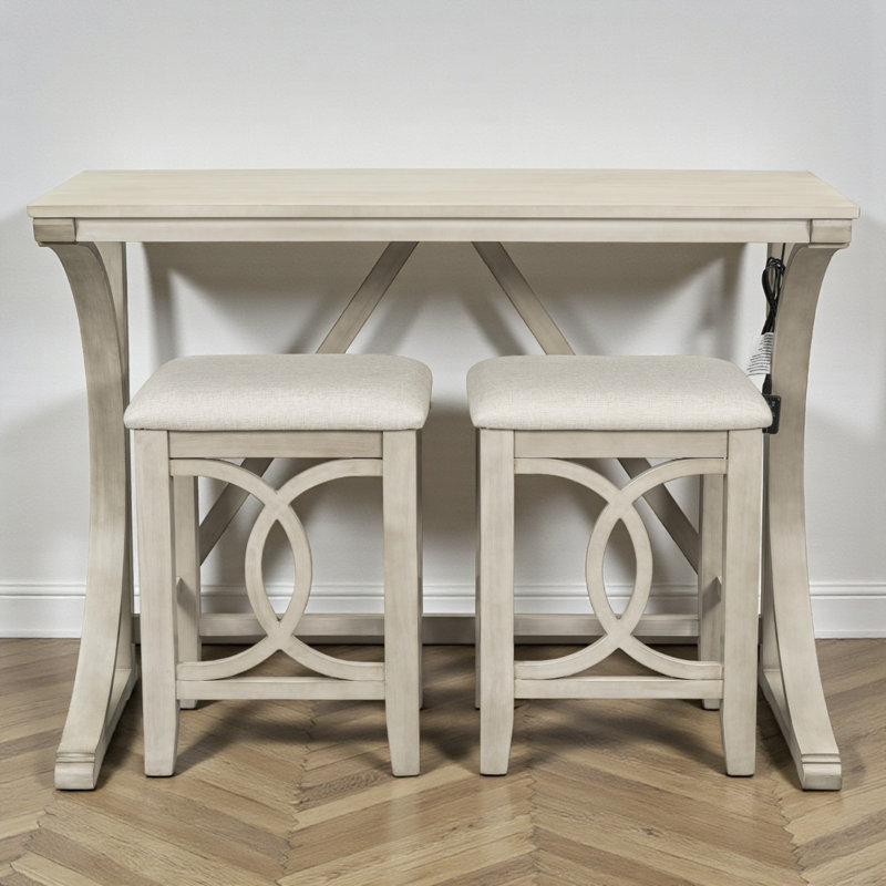 Ashbury Farmhouse 3-Piece Counter Height Dining Table Set with USB Port and Stools, Kitchen Table Set,dining room set,dinning table set