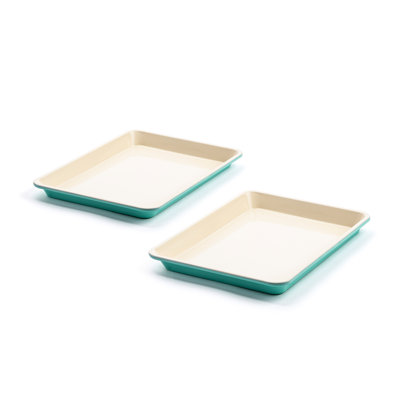 GreenLife Healthy Ceramic Nonstick Sheet, 9" X 7" Toaster Oven Cookie Sheet Baking Pan Set, Turquoise