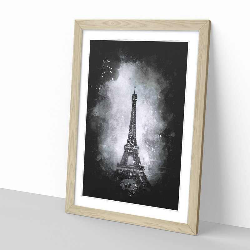 A Moody Eiffel Tower in Paris France - Picture Frame Graphic Art Print, Oak Framed, 87cm H x 62cm W x 2cm D