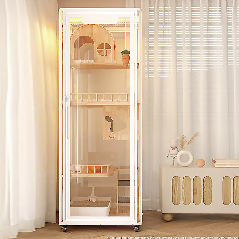 Maison pour chat panoramique en verre ultra-transparent à cinq couches avec lumières