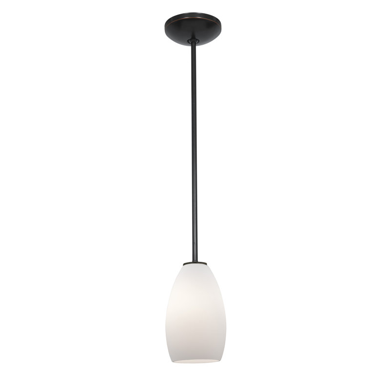 Luminaire suspendu à 1 lumière Carballo, Bronze huilé, Opale