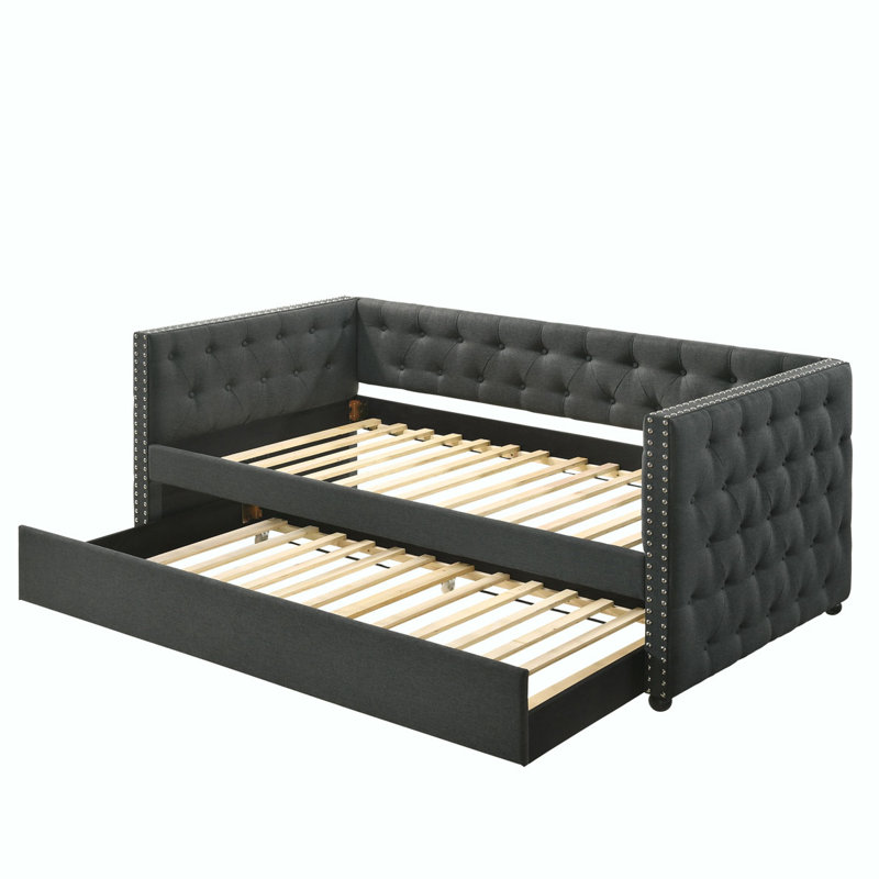 Lit de jour avec couchette Wickman, lit plateforme, cadre de lit, Gris, Simple, Bois massif et bois manufacturé
