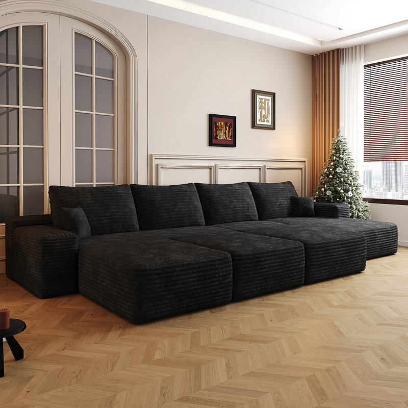 Luxueux canapé-lit modulaire pour le salon sans assemblage requis, Noir, noir, noir, noir