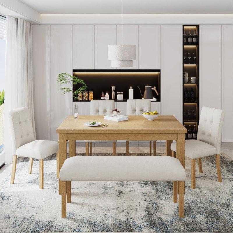 6 - Piece Modern Dining Table with Bench Set, Natural