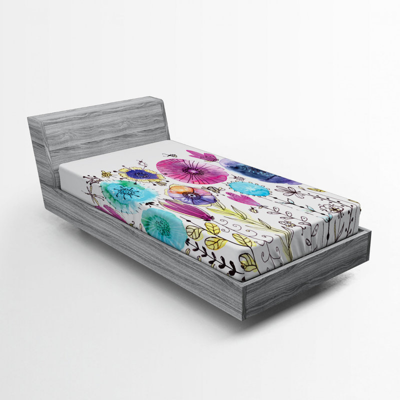 Microfiber Floral Fitted Sheet, Twin Fitted Sheet