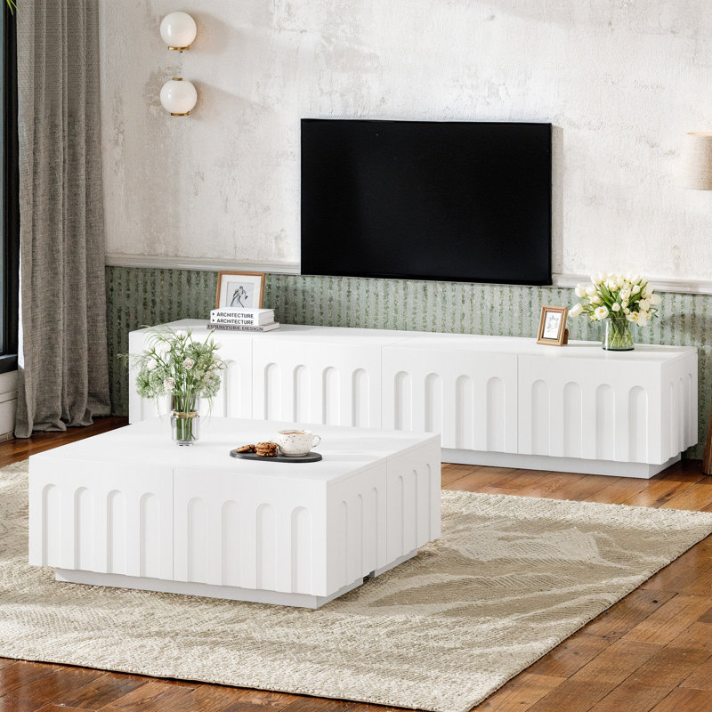 Ensemble de 2 meubles télé élégants et table basse, Blanc