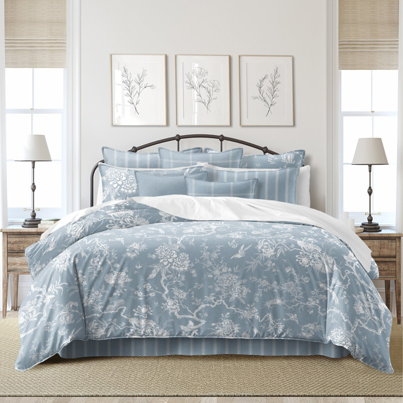 Ensemble de couvre-lit en coton bleu Elwood, Couvre-lit double + 7 pièces supplémentaires