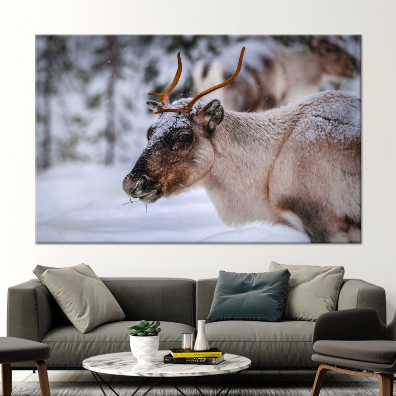 «Forest Landscape and Reindeer Winter Scene», reproduction d'art sur toile inspirée de la nature, H 16 po x l 24 po