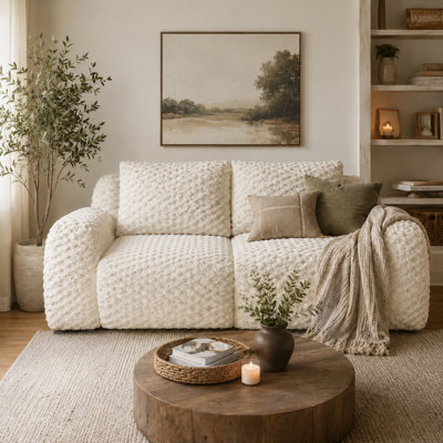 Modern Minimalist Living Room Sofa, Textured Fabric Upholstered Couch