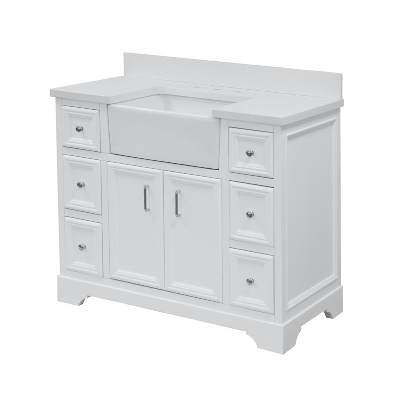 Ensemble de meuble-lavabo simple 42 po Emiliano, Blanc, Quartz