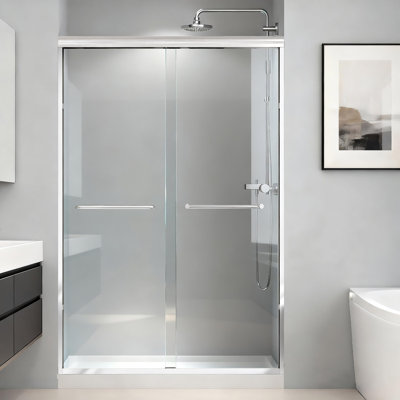 44-48 In. W X 72 In. H Semi-Frameless Sliding Shower Door In Chrome With 1/4 In. Thick Tempered Glass