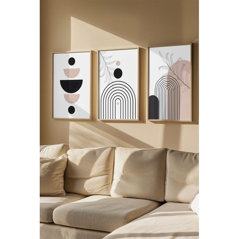 Élégant ensemble de peintures en panneau de fibres à densité moyenne encadrées (3 pièces), 13,0 x 19,0 po chacune | Cadre 100% bois massif (0,8 po d'épaisseur) | Impression numérique éclatante | Parfait pour le salon, la chambre à coucher ou le bureau, design élégant et moderne