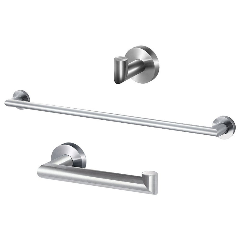 Ensemble de quincaillerie de salle de bain 3 pièces Turin, Acier inoxydable brossé