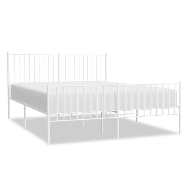 Metal Bed Frame with Headboard and Footboard White, European Kingsize (160 x 200cm)