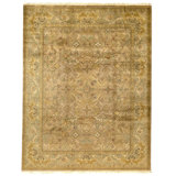Hand Knotted Wool Area Rug in Olive Green And Beige