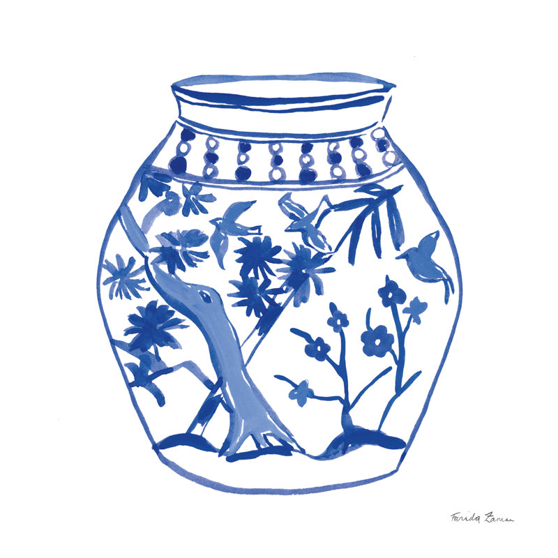 «Chinoiserie VII», impression sur toile tendue, H 36 po x l 36 po, Non, Cadre flottant doré