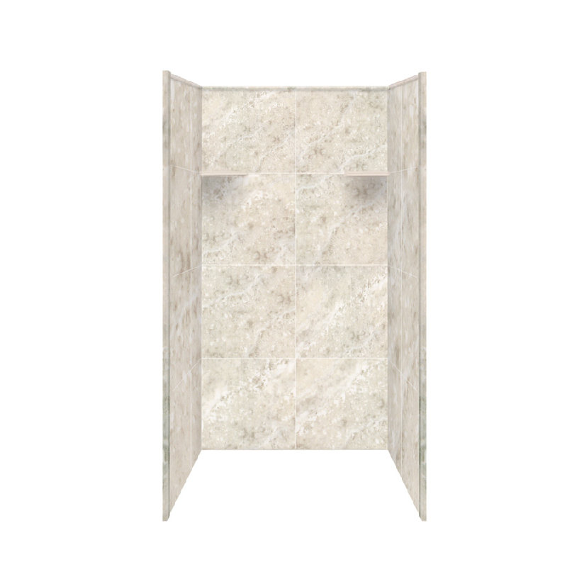 Mur de douche à trois panneaux 72 po x 48 po x 36 po, Moka argent